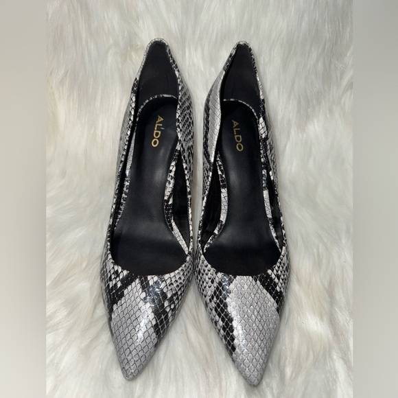 Aldo Black and White Snakeskin Heels - Picture 1 of 9